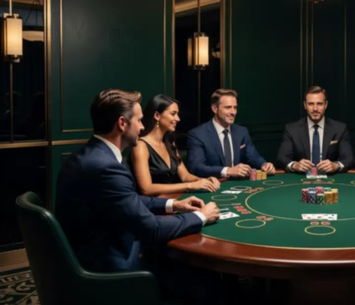 Exclusive offline poker evening at StackAndSear's refined lounge with guests enjoying the game